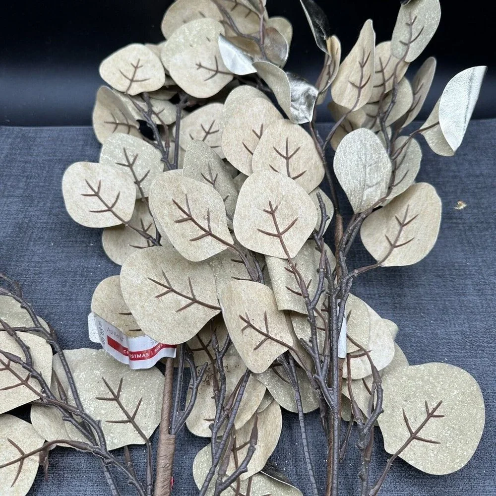 Gold Glitter Christmas Tree Picks Leafs Long Stems Floral Lot of 4 Crafts Decor